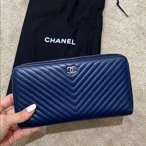 Chanel Blue Chevron Caviar Long Wallet